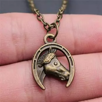 Ожерелье с головой лошади и подковой, аксессуары своими руками, милая ювелирная цепочка длиной 43 + 5 см