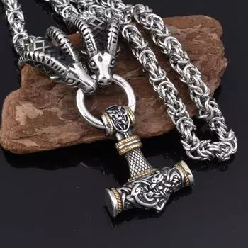 Ожерелье с головой овцы в стиле ретро, ожерелье с подвеской в виде молота из скандинавской мифологии, мужские аксессуары для вечеринок в стиле панк-хип-хоп, подарок на день рождения для друзей серебряный
