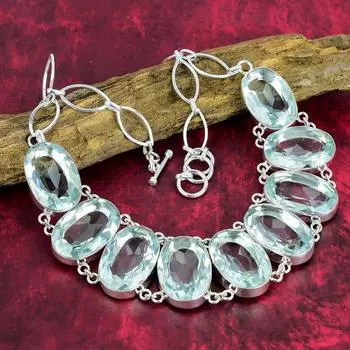 Ожерелье с граненым аквамарином, ожерелье ручной работы из стерлингового серебра 925 пробы с драгоценными камнями, регулируемое ожерелье-цепочка, подарок для антикварных ювелирных изделий Adjustable with 18 inches зелёный