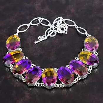 Ожерелье с граненым аметрином, ожерелье из стерлингового серебра 925 пробы, регулируемое ожерелье-цепочка, дизайнерские украшения, ожерелье с драгоценными камнями ручной работы, подарок для матери