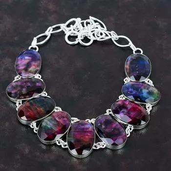 Ожерелье с граненым аммолитом, ожерелье из стерлингового серебра 925 пробы, регулируемая цепочка ручной работы, ожерелье из драгоценных камней, ювелирные изделия, подарки для жены, новое ожерелье Adjustable