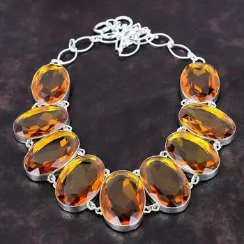 Ожерелье с граненым цитрином, ожерелье из драгоценных камней, ювелирные изделия ручной работы, ожерелье из стерлингового серебра 925 пробы, регулируемое ожерелье-цепочка, изящное ожерелье для подарка Adjustable