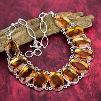 Ожерелье с граненым цитрином, ювелирные изделия из драгоценных камней, ожерелье из стерлингового серебра 925 пробы, регулируемое ожерелье-цепочка ручной работы, подарок для ювелирных изделий для жены Adjustable with 18 inches жёлтый