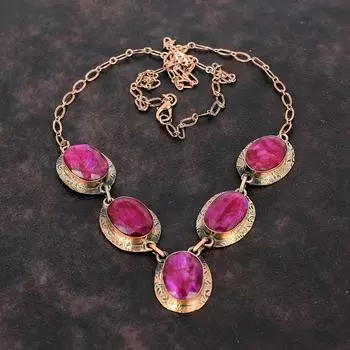 Ожерелье с граненым кашмирским рубином и драгоценным камнем, медное ожерелье, регулируемое ожерелье-цепочка, очень красивые медные украшения, ожерелье ручной работы, подарок для жены