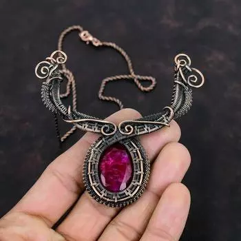 Ожерелье с граненым кашмирским рубином, медная проволока, обернутая драгоценными камнями, ювелирные изделия, ожерелье ручной работы с камнем, обернутое медной проволокой, ожерелье, подарки для женщин