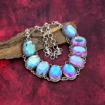 Ожерелье с граненым мистическим топазом, ожерелье из стерлингового серебра 925 пробы, ювелирные изделия ручной работы из драгоценных камней, подарки для жены, совершенно новое ожерелье Adjustable With 18 Inches белый