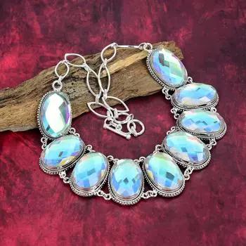 Ожерелье с граненым мистическим топазом, ожерелье из стерлингового серебра 925 пробы, ювелирные изделия ручной работы из драгоценных камней, подарки для жены, совершенно новое ожерелье Adjustable with 18 inches белый