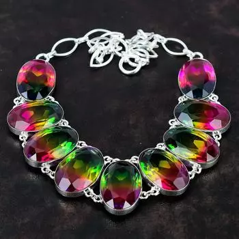 Ожерелье с граненым мультитурмалином, ожерелье из стерлингового серебра 925 пробы, регулируемое ожерелье-цепочка, антикварное ожерелье ручной работы, ювелирные изделия из драгоценных камней для подарка Adjustable