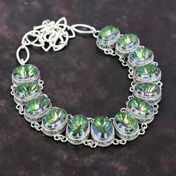 Ожерелье с граненым радужным мистическим топазом, ожерелье из стерлингового серебра 925 пробы, драгоценный камень, винтажные ювелирные изделия, регулируемая цепочка ручной работы, ожерелье, подарок для девочки