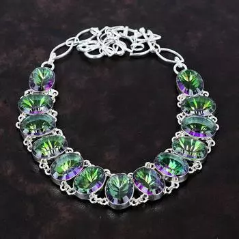 Ожерелье с граненым радужным мистическим топазом, ожерелье из стерлингового серебра 925 пробы, ювелирные изделия из драгоценных камней, регулируемая цепочка, ожерелье, ожерелье ручной работы, свадебный подарок Adjustable