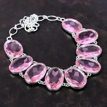 Ожерелье с граненым розовым кунцитом, ювелирные изделия из целебного камня, ожерелье из стерлингового серебра 925 пробы, ювелирные изделия из драгоценных камней, регулируемая цепочка ручной работы, ювелирные изделия для подарка