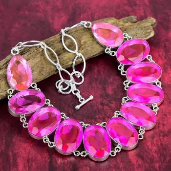 Ожерелье с граненым розовым топазом, ювелирные изделия из стерлингового серебра 925 пробы, регулируемая цепочка ручной работы, уникальные ювелирные изделия Adjustable with 18 inches розовый