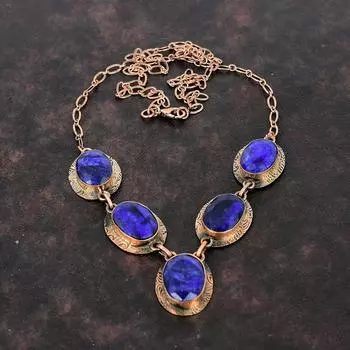 Ожерелье с граненым синим сапфиром, медное ожерелье, ювелирные изделия из настоящих драгоценных камней, регулируемое ожерелье-цепочка, ожерелье ручной работы, медные ювелирные изделия, подарок для мамы