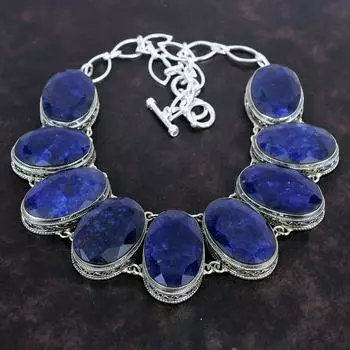 Ожерелье с граненым синим сапфиром, ювелирные изделия ручной работы из драгоценных камней, изящное винтажное ожерелье из стерлингового серебра 925 пробы, регулируемое ожерелье-цепочка, подарки для нее