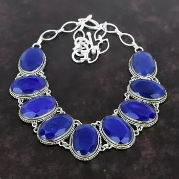 Ожерелье с граненым синим сапфиром, ювелирные изделия из драгоценных камней, винтажное ожерелье из стерлингового серебра 925 пробы, регулируемая цепочка, ожерелье ручной работы для матери