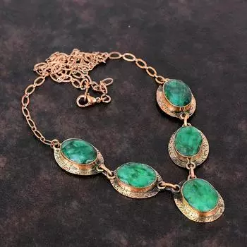 Ожерелье с граненым замбийским изумрудом, медное ожерелье, ювелирные изделия из драгоценных камней, регулируемое ожерелье-цепочка, ожерелье ручной работы, медные украшения, подарок на помолвку