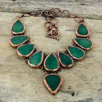 Ожерелье с граненым замбийским изумрудом, медное ожерелье, полученное электроформованием, регулируемое ожерелье-цепочка, ожерелье ручной работы, ювелирные изделия из драгоценных камней, подарок для мамы