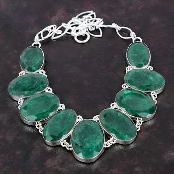 Ожерелье с граненым замбийским изумрудом, ожерелье из стерлингового серебра 925 пробы, регулируемое ожерелье-цепочка, новинка, ювелирные изделия из драгоценных камней, ювелирные изделия ручной работы для подарка Adjustable