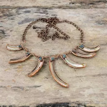 Ожерелье с грубым драгоценным камнем из ракушки морского ушка, медное ожерелье, изготовленное гальваническим способом, ожерелье с регулируемой цепочкой, грубое ожерелье с аквамарином, ювелирные изделия ручной работы