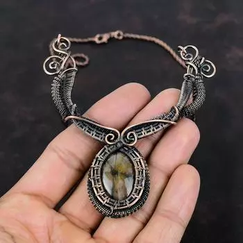 Ожерелье с хиастолитом, обернутое медной проволокой, ожерелье с хиастолитом, ювелирные изделия из драгоценных камней, ожерелье ручной работы, новое ожерелье, медные украшения для подарков