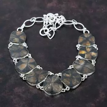 Ожерелье с хиастолитом, ожерелье с драгоценными камнями, ожерелье из стерлингового серебра 925 пробы, ювелирные изделия с хиастолитом, регулируемая цепочка, ожерелье, ожерелье ручной работы для подарка Adjustable