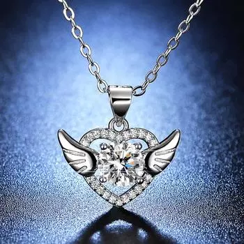 Ожерелье с имитацией моцареллы и бриллиантами в виде крыльев ангела с подвеской в виде сердца в виде крыльев бриллиантов на ключицу