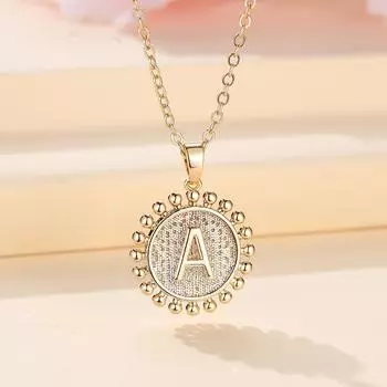 Ожерелье с инициалами для женщин, 1 шт., золотого цвета, круглая подвеска с буквами, цепочка, ожерелье, колье, ювелирные изделия с алфавитом A золотой