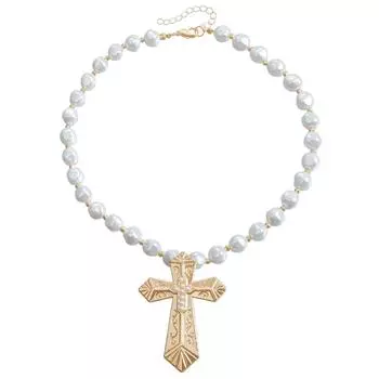 Ожерелье с инкрустацией креста на ключице в стиле панк с индивидуальными модными нерегулярными жемчужинами