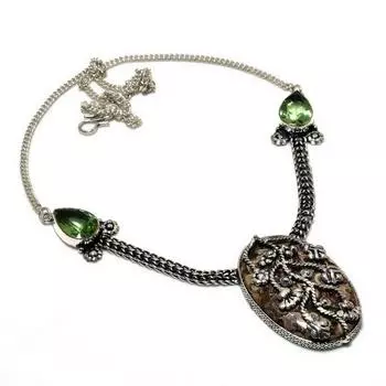 Ожерелье с ископаемым цаворитом Turritella 925 пробы, посеребренное ювелирное изделие, 18 дюймов 18 коричневый