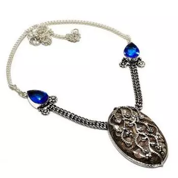 Ожерелье с ископаемым голубым топазом Turritella, посеребренное 925 пробы, 18 дюймов 18 коричневый