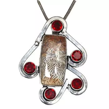 Ожерелье с ископаемым коралловым драгоценным камнем, кулон ручной работы 20 дюймов, натуральный