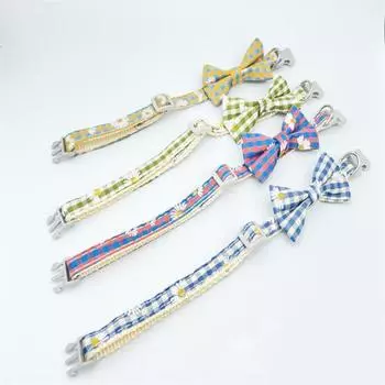 Ожерелье с изображением кошки, регулируемая ткань, защищающая от побега, очаровательный декор с бантом, клетчатый ошейник для домашних животных и маленьких собак розовый