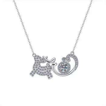 Ожерелье с изображением лося из стерлингового серебра S925, женская мода, 50-точечная подвеска в виде саней и машинки, простая цепочка с изображением оленя на ключицу, рождественский подарок 925 Silver