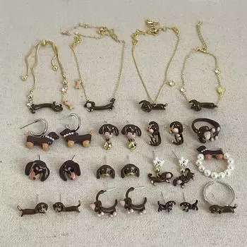 Ожерелье с изображением мультяшной таксы, серьги-гвоздики, коллекция, женская, милая, изысканная, модная, универсальная, цепочка на шею, цепочка на свитер
