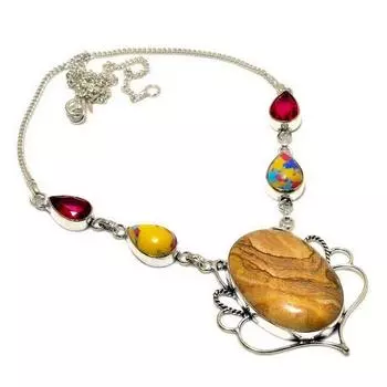 Ожерелье с изображением яшмы, розовый рубиллит, 925 проба с посеребрением, 18 дюймов 18 жёлтый