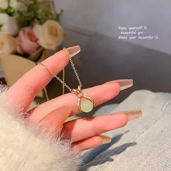 Ожерелье с изображением счастливой сумки из нефрита в китайском стиле - женская легкая роскошная цепочка на ключицу из титановой стали X1323 золотой