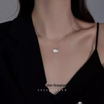 Ожерелье с изображением смайлика из серебра Banyan Tree S925: Простой дизайн с бриллиантами, легкая роскошная цепочка на ключицу, новая мода для женщин. NS976, 925 Silver серебряный