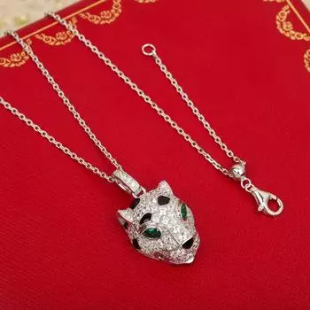 Ожерелье с изумрудным глазом леопарда из серебра 925 пробы, не выцветающее женское ожерелье с леопардовым принтом 925 silver серый