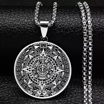 Ожерелье с календарем ацтеков, древнее мексиканское искусство, кулон из нержавеющей стали, ожерелье, ювелирные изделия