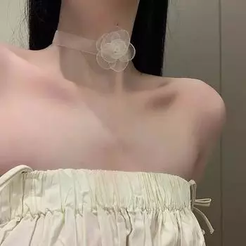 Ожерелье с камелией, женская цепочка на ключицу, колье, цветочный воротник, ремешок на шею, украшения на шею, аксессуары для воротника бежевый