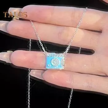 Ожерелье с камерой, подвеска в виде синей камеры из искусственного кристалла, ювелирное украшение для фотографа, подарок журналистам, путешественникам, любителям селфи синий