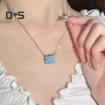 Ожерелье с камерой, подвеска в виде синей камеры из искусственного кристалла, ювелирное украшение для фотографа, подарок журналистам, путешественникам, любителям селфи синий