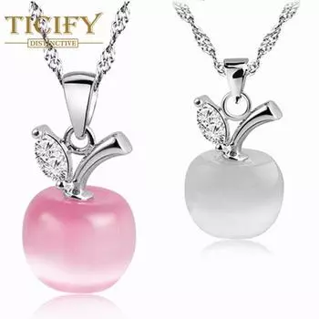 Ожерелье с камнем Кошачий глаз и Яблоко Кулон из камня лунного света розовый