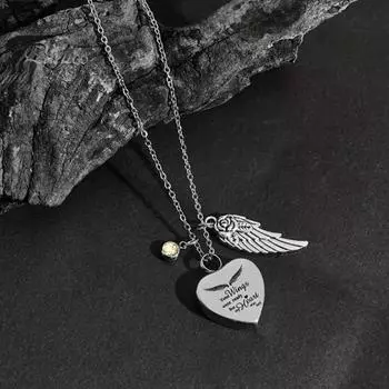 Ожерелье с камнем-сердцем, рожденным с января по декабрь, с крыльями ангела, костяным пеплом, красными стразами, персонализированный подарок для друзей и любимых, повседневная одежда C