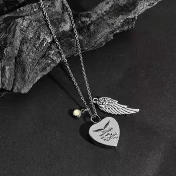 Ожерелье с камнем-сердцем, рожденным с января по декабрь, с крыльями ангела, костяным пеплом, красными стразами, персонализированный подарок для друзей и любимых, повседневная одежда E
