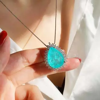 Ожерелье с каплей воды и драгоценными камнями, женское кулон в виде сердца океана, длинная цепочка для свитера, женская