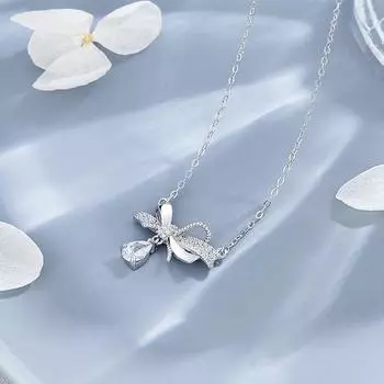Ожерелье с каплями воды и бантом для женщин, легкая роскошь, высокое качество, элегантность, универсальная цепочка на ключицу