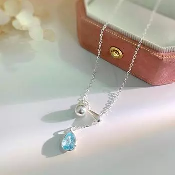Ожерелье с каплями воды из свежего голубого бриллианта для женщин, возлюбленная, выдвижная, регулируемая, модная цепочка-воротник
