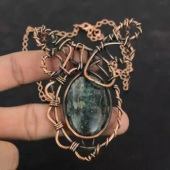 Ожерелье с кианитом Ожерелье из медной проволоки Регулируемая цепочка Ожерелье Медные украшения Драгоценный камень Ожерелье ручной работы Ювелирные изделия из проволочной обмотки для подарка