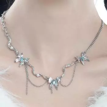 Ожерелье с кисточками и ледником в виде бабочки, модное женское ожерелье из искусственного жемчуга с бабочкой в стиле пэчворк, цепочка на ключицы для девочек, стиль Y2K, вечерние ювелирные изделия, подарки
